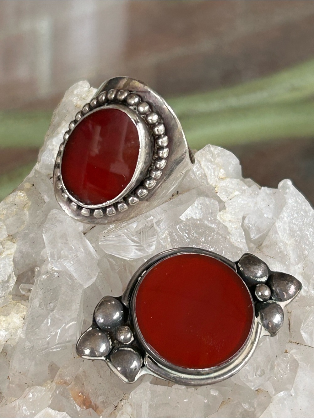 Sterling Silver vintage Red Carnelian Ring & Brooch - Women Fine Jewelry